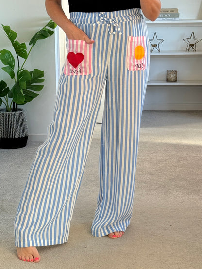 Blue Candy Stripe Linen Mix Trousers