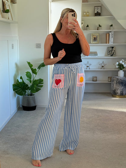 Blue Candy Stripe Linen Mix Trousers