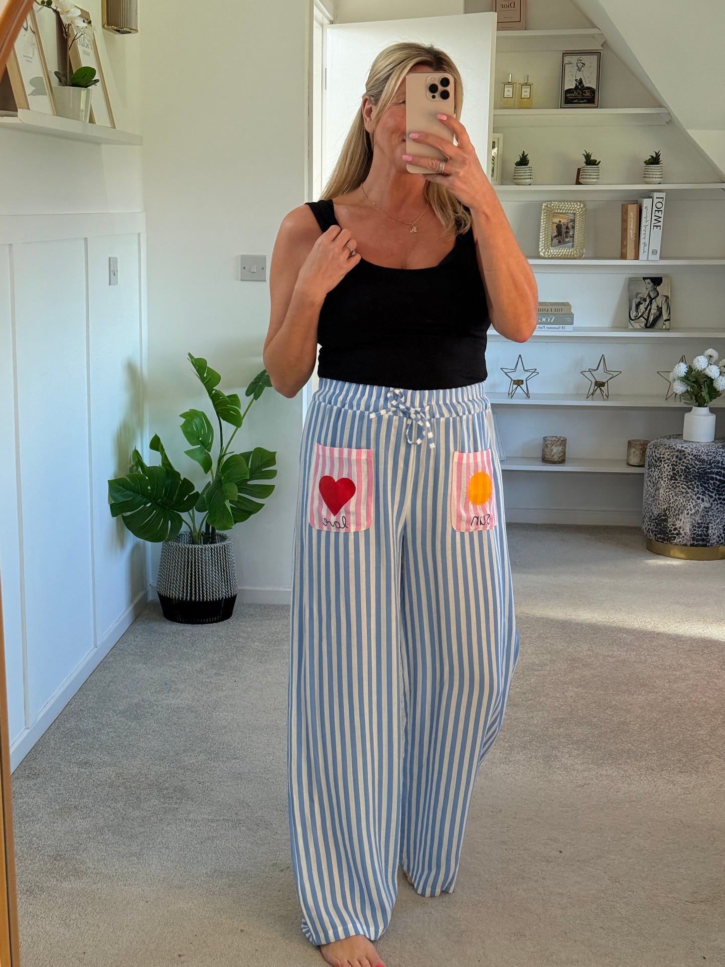 Blue Candy Stripe Linen Mix Trousers