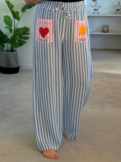 Blue Candy Stripe Linen Mix Trousers