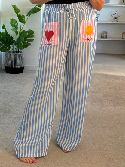 Blue Candy Stripe Linen Mix Trousers