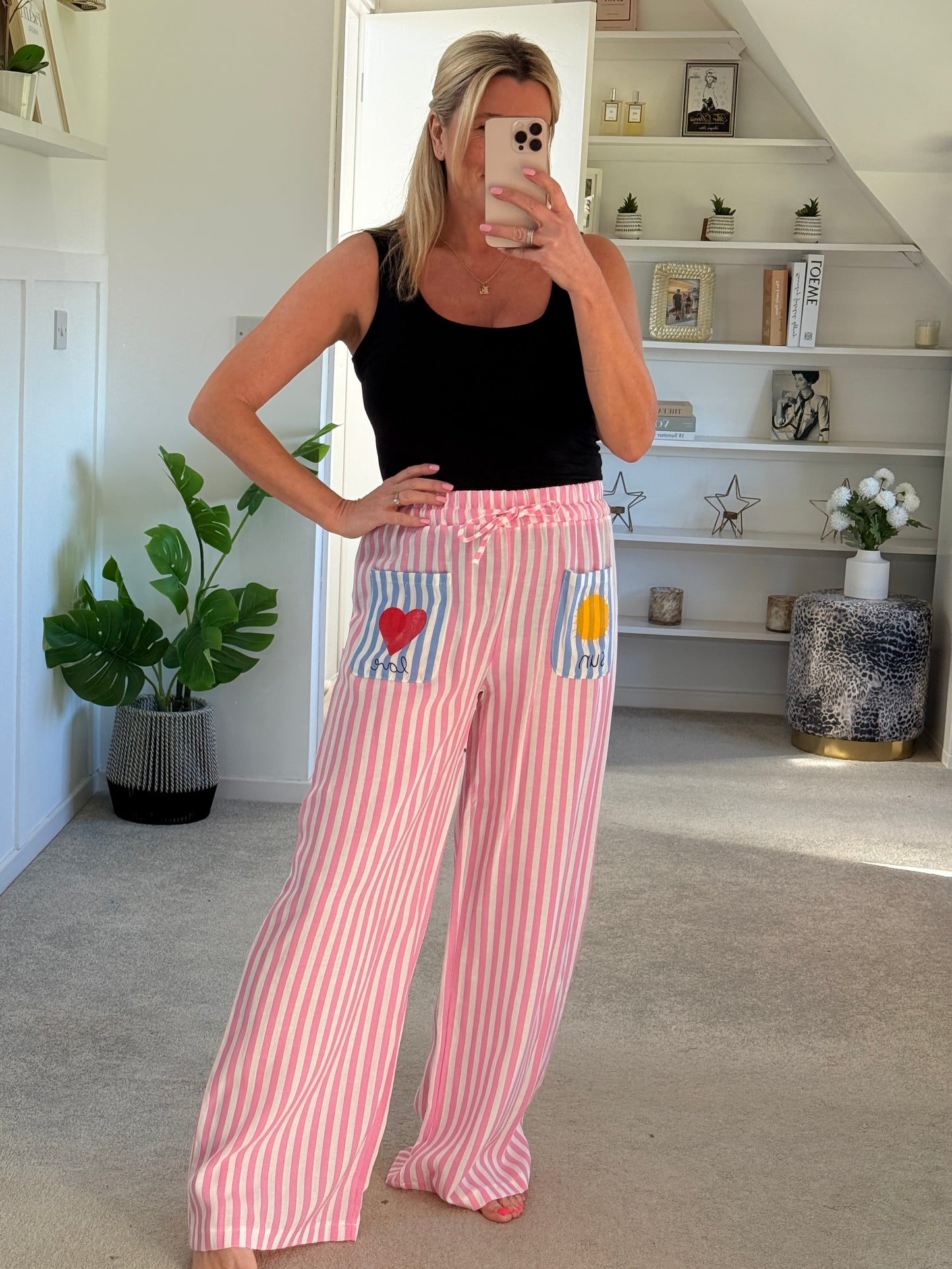 Blue Candy Stripe Linen Mix Trousers