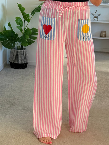 Pink Candy Stripe Linen Mix Trousers