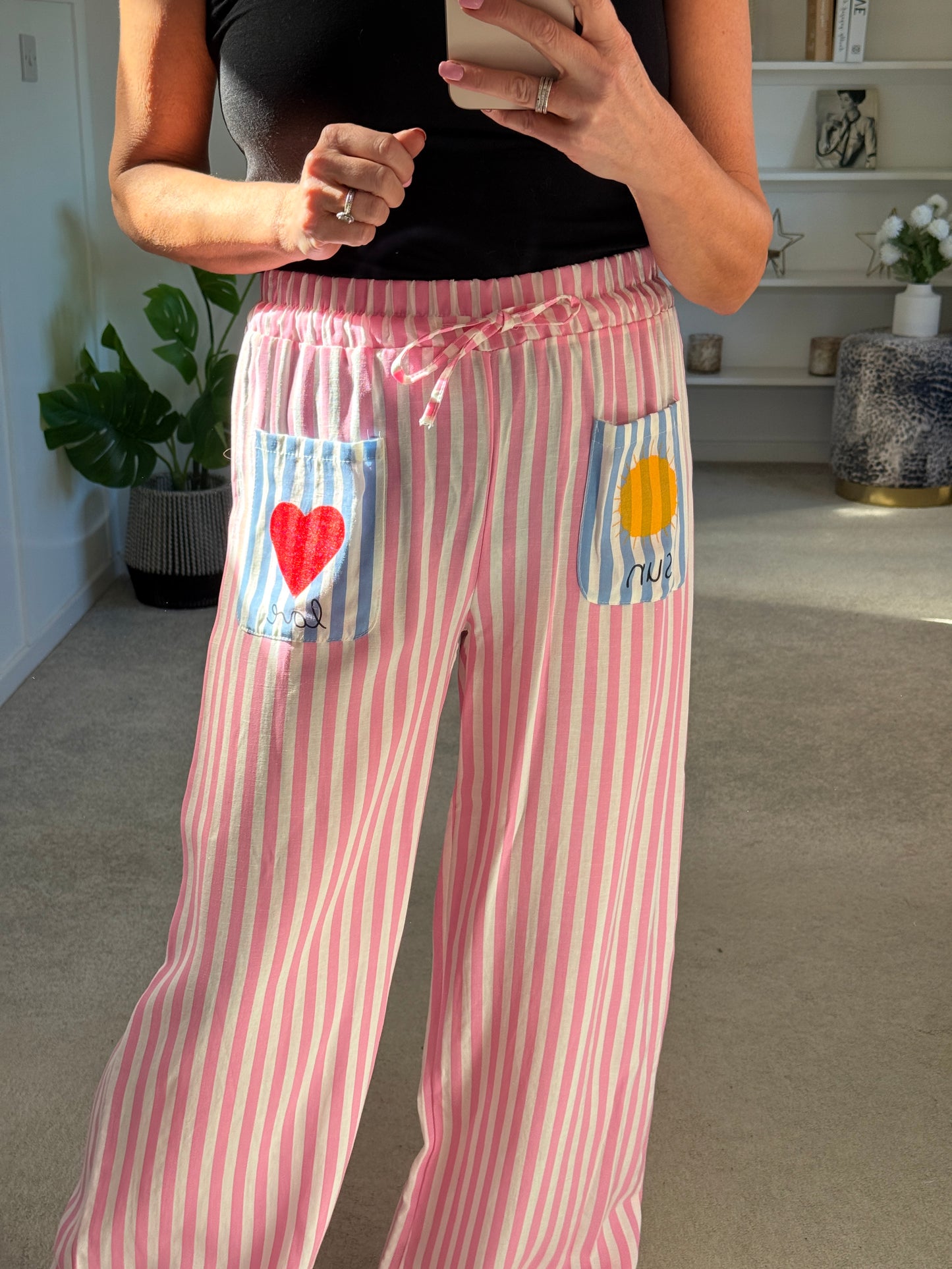 Blue Candy Stripe Linen Mix Trousers