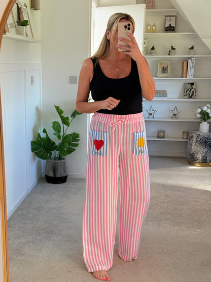 Blue Candy Stripe Linen Mix Trousers