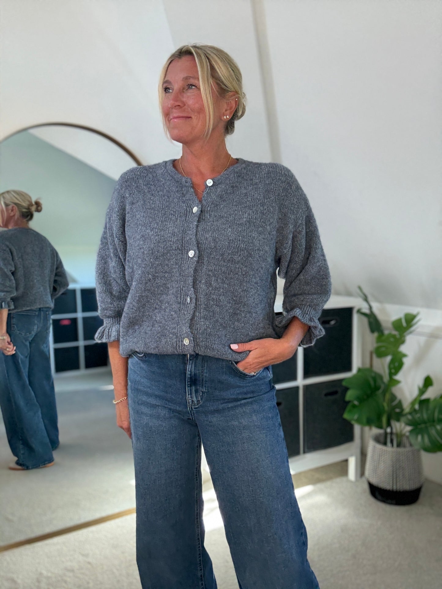 Chocolate Alpaca Mix Frill Sleeve Cardigan
