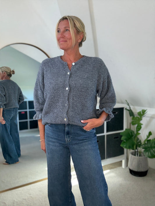 Grey Alpaca Mix Frill Sleeve Cardigan