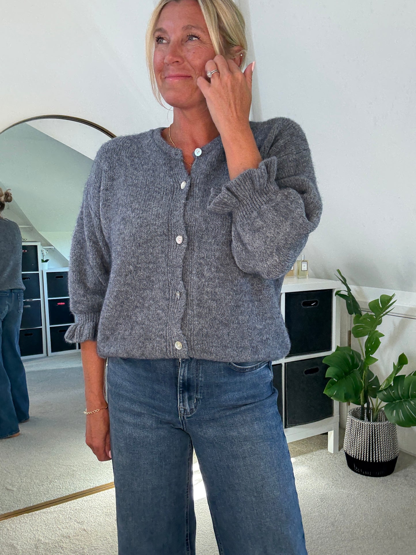 Chocolate Alpaca Mix Frill Sleeve Cardigan