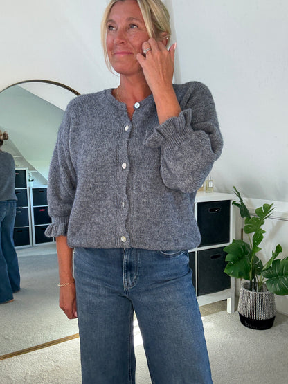 Chocolate Alpaca Mix Frill Sleeve Cardigan