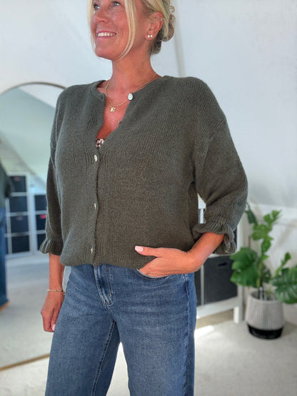Chocolate Alpaca Mix Frill Sleeve Cardigan