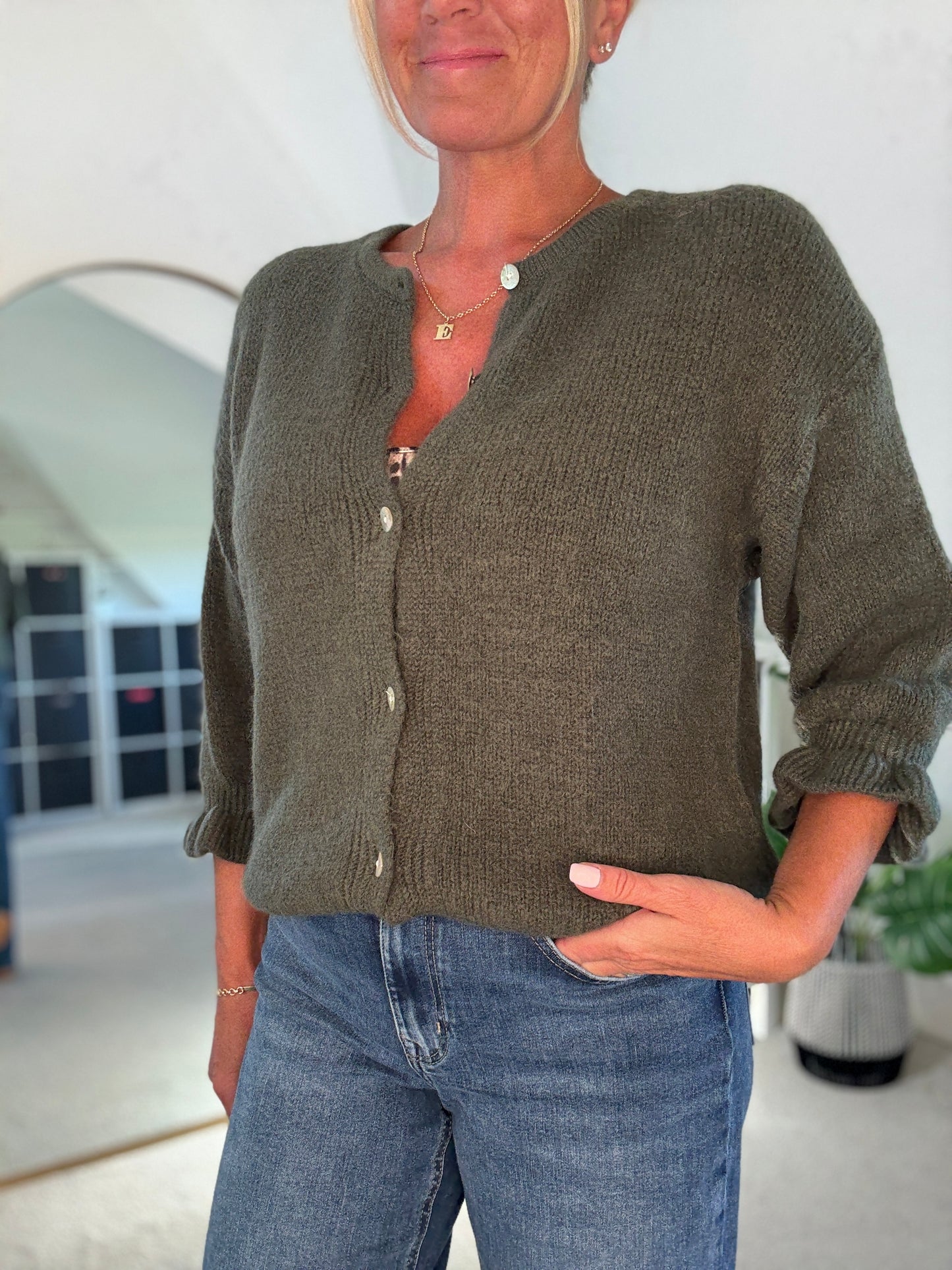 Chocolate Alpaca Mix Frill Sleeve Cardigan