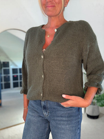 Chocolate Alpaca Mix Frill Sleeve Cardigan