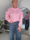 Pink Pinstripe Embroidered Sleeve Shirt