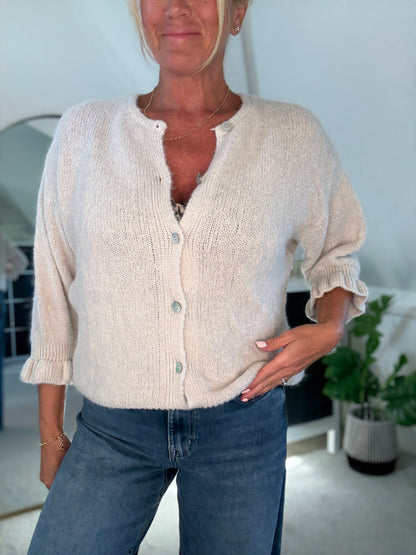 Oatmeal Alpaca Mix Frill Sleeve Cardigan