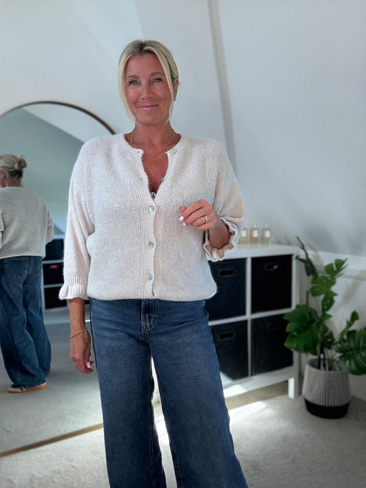 Oatmeal Alpaca Mix Frill Sleeve Cardigan