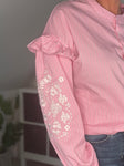 Pink Pinstripe Embroidered Sleeve Shirt