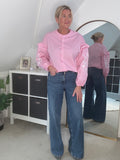 Pink Pinstripe Embroidered Sleeve Shirt