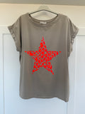 Khaki Neon Leopard Star T Shirt