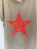 Khaki Neon Leopard Star T Shirt