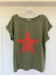 Khaki Neon Leopard Star T Shirt