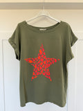 Khaki Neon Leopard Star T Shirt