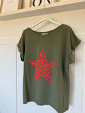 Khaki Neon Leopard Star T Shirt