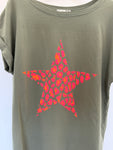 Khaki Neon Leopard Star T Shirt
