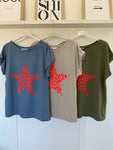 Khaki Neon Leopard Star T Shirt