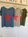 Khaki Neon Leopard Star T Shirt