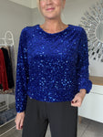 Cobalt Velvet Sequin Bow Back Top