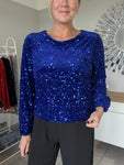 Cobalt Velvet Sequin Bow Back Top