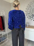 Cobalt Velvet Sequin Bow Back Top