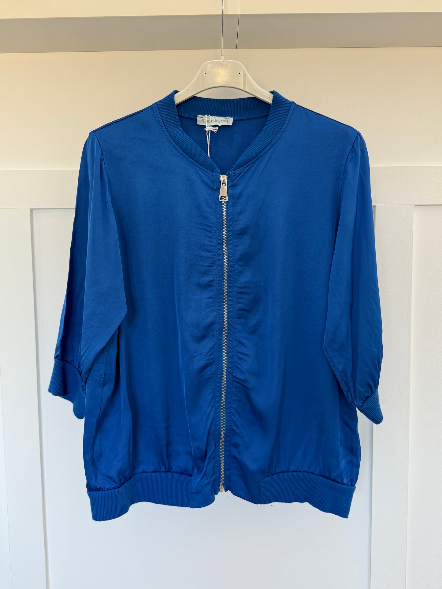 Cobalt Silk Mix 1/2 Sleeve Bomber Jacket
