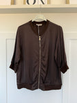 Chocolate Silk Mix 1/2 Sleeve Bomber Jacket