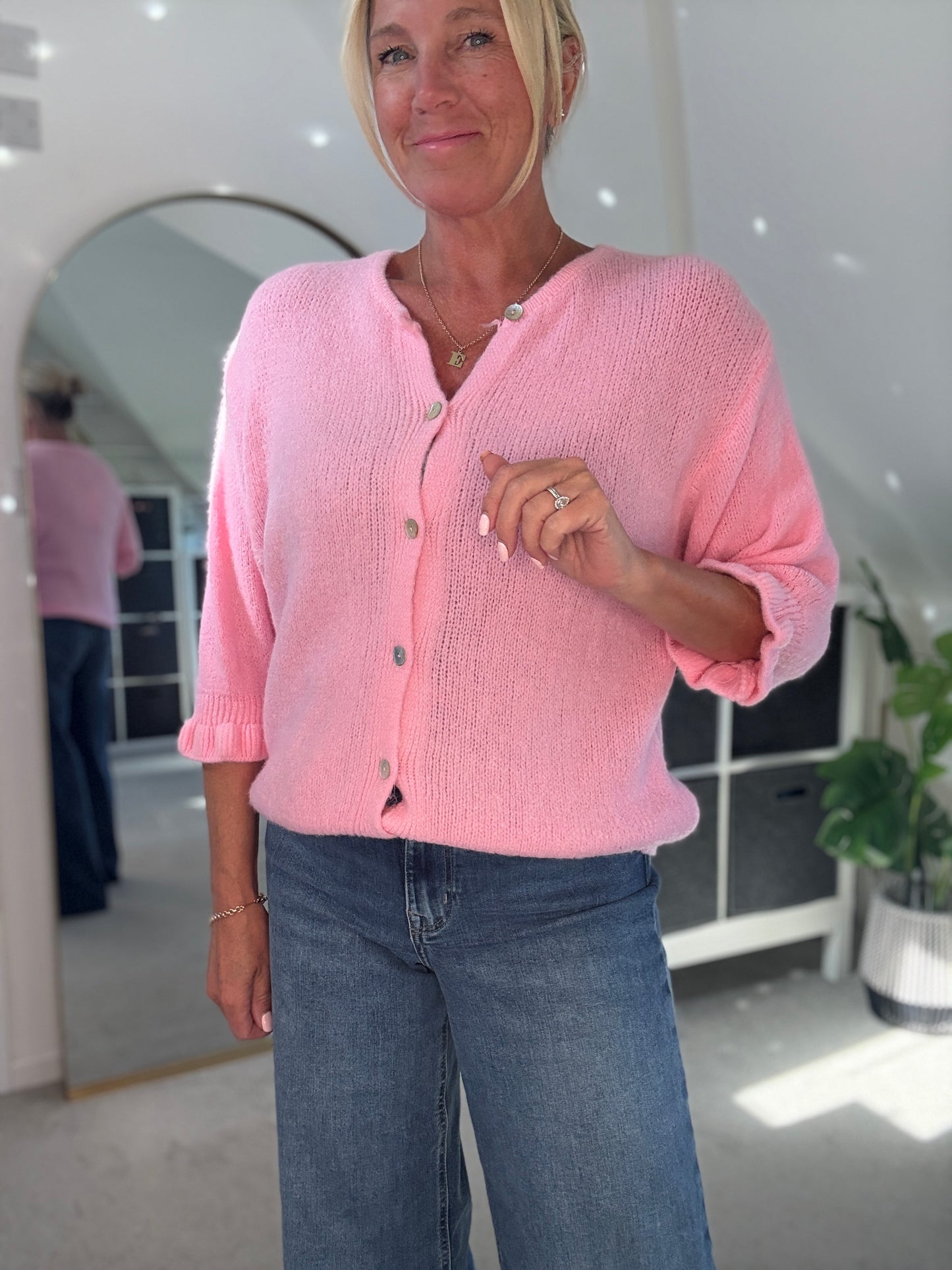 Pink Alpaca Mix Frill Sleeve Cardigan