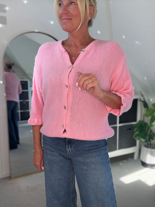 Pink Alpaca Mix Frill Sleeve Cardigan
