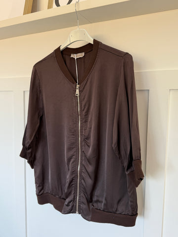 Chocolate Silk Mix 1/2 Sleeve Bomber Jacket