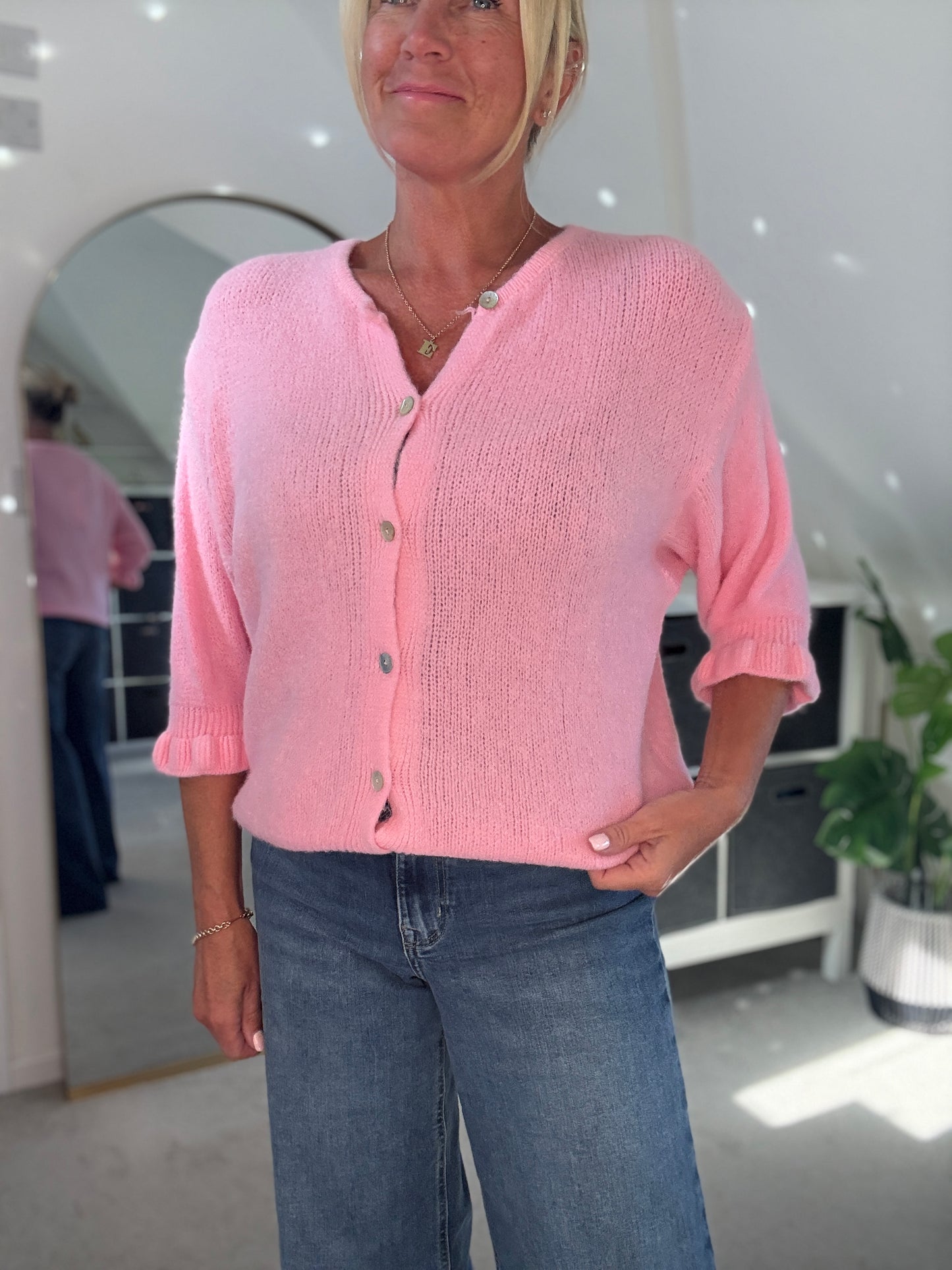 Pink Alpaca Mix Frill Sleeve Cardigan