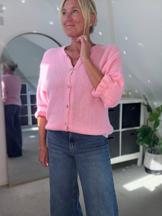 Pink Alpaca Mix Frill Sleeve Cardigan