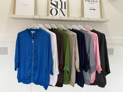 Chocolate Silk Mix 1/2 Sleeve Bomber Jacket