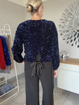 Navy Velvet Sequin Bow Back Top