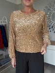 Gold Velvet Sequin Bow Back Top