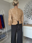 Gold Velvet Sequin Bow Back Top