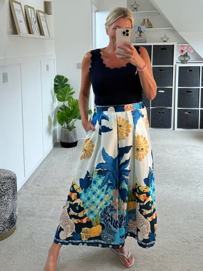 Cobalt Celestial Print Summer Skirt