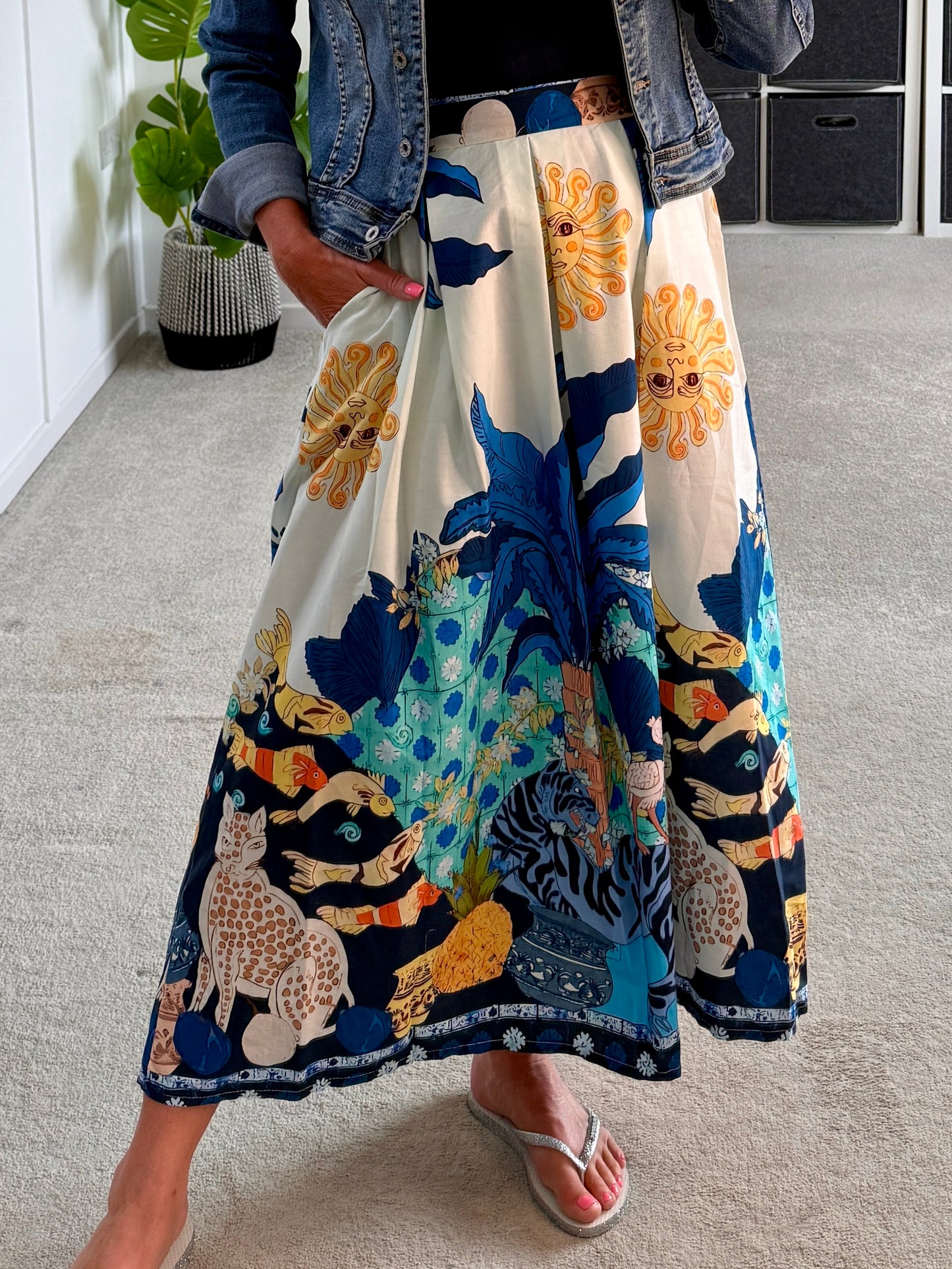 Cobalt Celestial Print Summer Skirt