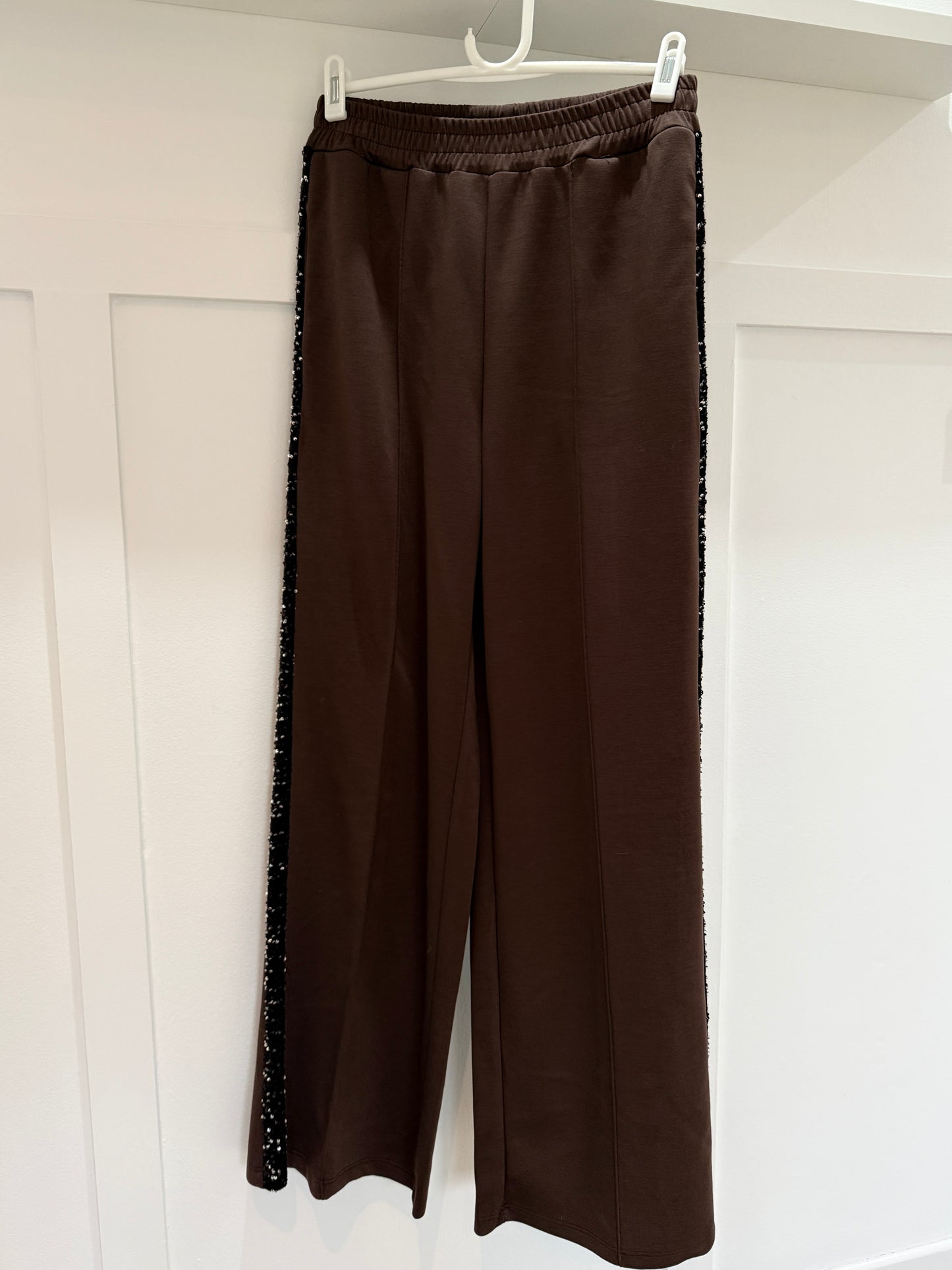 Chocolate Sequin Side Stripe Soft Trousers