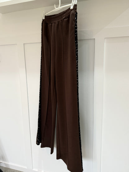 Chocolate Sequin Side Stripe Soft Trousers