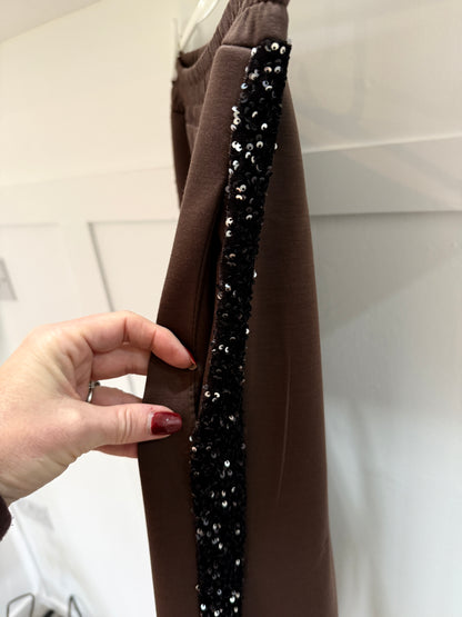 Chocolate Sequin Side Stripe Soft Trousers