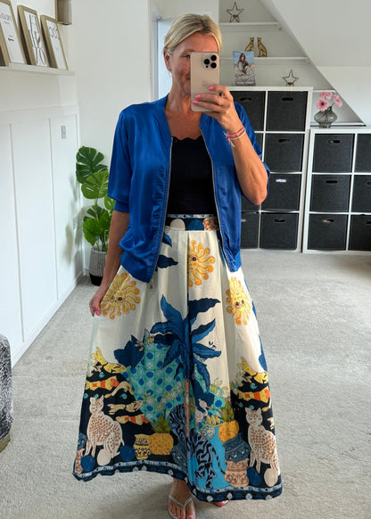 Cobalt Silk Mix 1/2 Sleeve Bomber Jacket