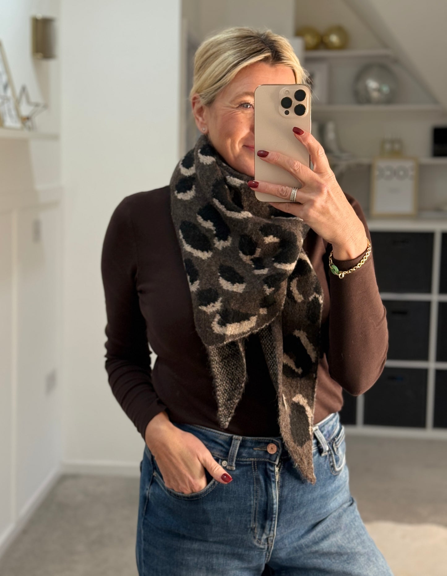 Chocolate Triangle Leopard Print Scarf